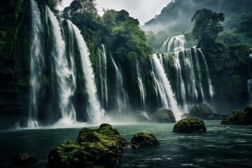 Majestic waterfalls surrounded by lush green foliage