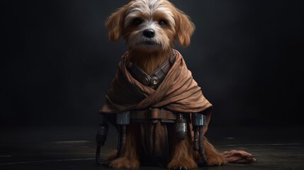 Portrait of a cute Jedi dog. Created with Generative AI