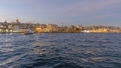 Obraz premium Istanbul Galata at Night Cityscape From Bosphorus Canal Turkey