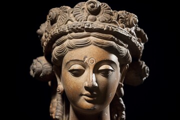 Ornate stone sculpture of a serene deity