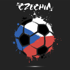 Abstract soccer ball with Czechia national flag colors. Flag of Czechia in the form of a soccer ball made on an isolated background. Football championship banner. Vector illustration