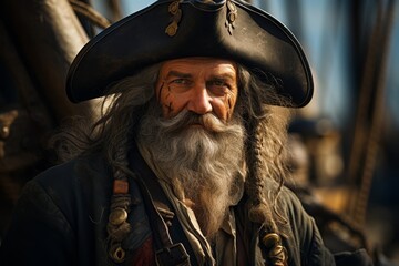 Weathered pirate with long beard and hat