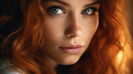 Intense gaze of a woman with fiery red hair