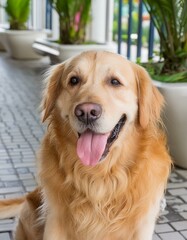 chien golden retriever en ia dans une petite rue