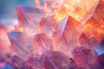 This image beautifully captures the essence of a surreal, dreamlike landscape made entirely of colorful crystal formations bathed in a warm glow