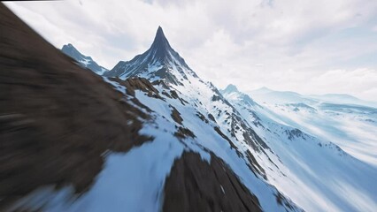 FPV Drone Aerial High Speed Flight Over Mountain Peak Everest Winter Mountain Range Snow Cliffs Rocks Ridges Landscape Alps Swiss Inspiring Nature Mountaineering Existential Thoughts Travel 4k - Powered by Adobe