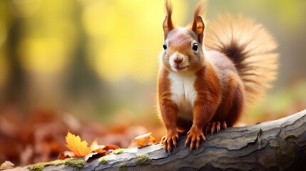 Obraz premium Cute squirrel in autumn forest