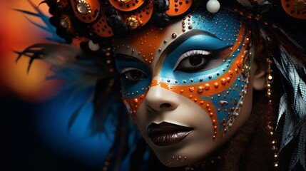 Vibrant carnival mask with feathers and gems