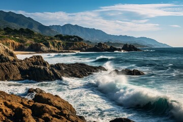 Dramatic rocky coastline with crashing waves