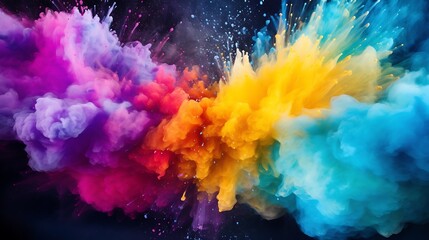 Explosion splash of colorful powder with freeze isolated on withe background, abstract splatter of colored dust powder