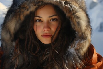 Captivating winter portrait of a young woman