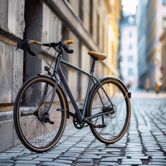 Closeup shot of a highperformance bicycle in an urban setting, perfect for sports equipment advertising with space for text