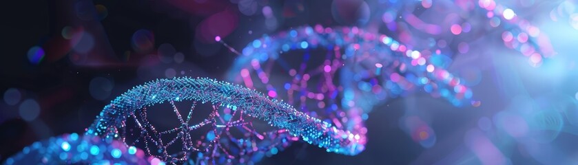 Creative fantastic of biology, visualizing DNA strands as glowing interactive sculptures in HUD style, futuristic sharpen for banner