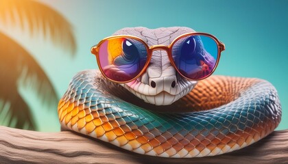 cartoon colorful snake with sunglasses on isolated background created with generative ai