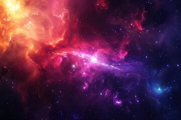 Vibrant galaxy with colorful nebulae and star clusters. Illustration of a background with a majestic space theme.