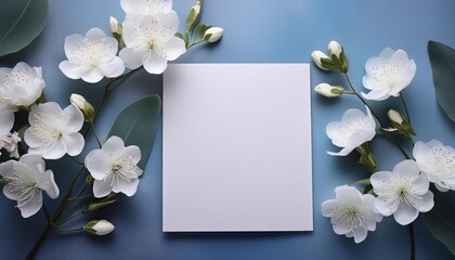 blank note with flowers greeting mockup