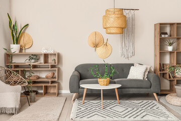 Interior of modern room with bamboo plant