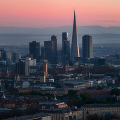 Naklejka premium city skyline at sunset