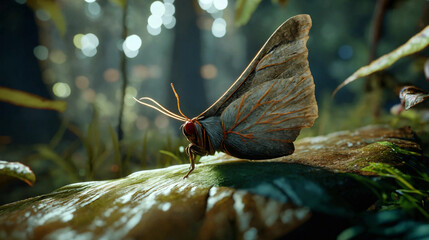 Beautiful butterfly landing on a tree trunk in the forest Generative Ai