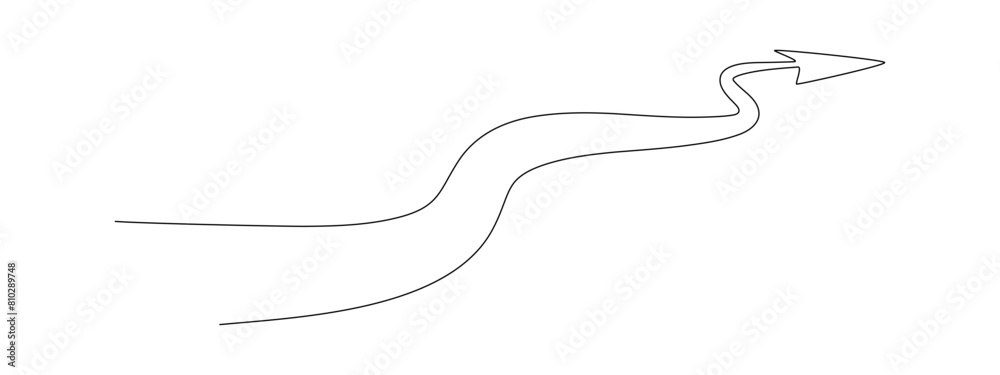 Poster arrow path in one continuous line drawing . concept of long right way up in simple linear style. gro