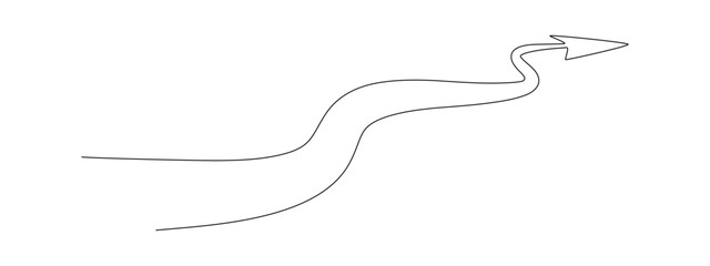 Arrow path in one continuous line drawing . Concept of long right way up in simple linear style. Growing wisdom in editable stroke. Doodle vector illustration