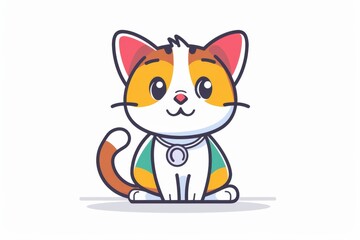 Adorable cartoon cat dressed as a veterinarian, smiling broadly, perfect for kids' educational and healthcare materials, illustrations, and design projects