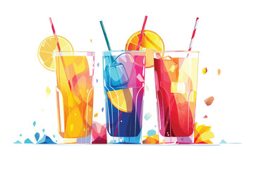 Brightly colored cocktails at a summer party isolated vector style