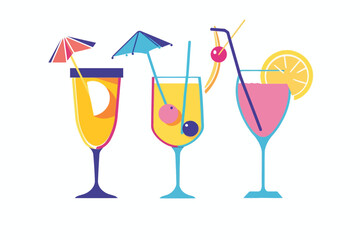 Brightly colored cocktails at a summer party isolated vector style