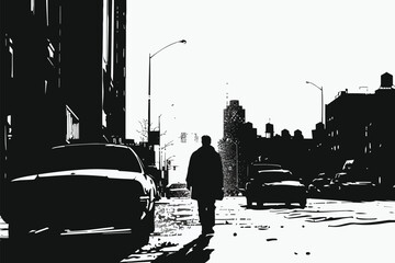 High contrast black and white street photography isolated vector style