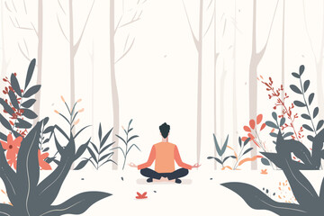 Man meditating in serene forest location isolated vector style