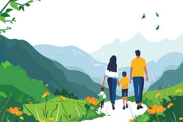 Outdoor portrait of a family in a natural setting isolated vector style