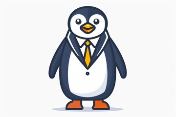 Playful cartoon penguin in a dapper business suit with a tie, showcasing a professional and fun wildlife character illustration