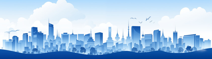 Fototapeta premium Modern Cityscape Illustration with Skyline and Birds