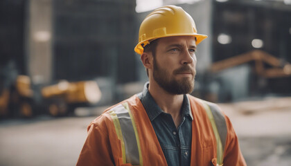portrait of an American construction worker in work clothes 

