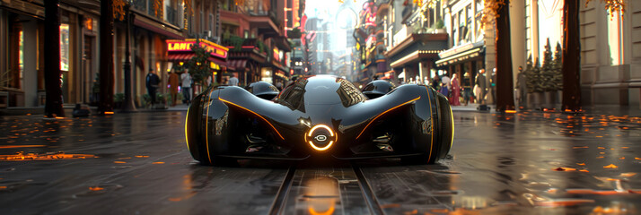 Futuristic Car Dominating the Dusk City Streets