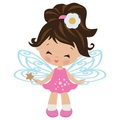 Cute little garden  fairy with a magic wand
vector cartoon illustration