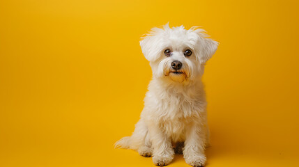 a maltese dog on a yellow background