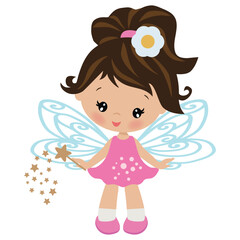 Cute little garden  fairy with a magic wand
vector cartoon illustration