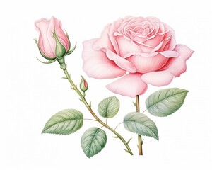 Obraz premium realisitc rose in banner template,space for text light watercolor, spring, wild flower, wild animal