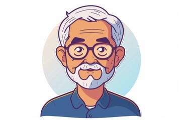 Fototapeta premium Vibrant digital drawing of a cheerful older gentleman with white hair, glasses, mustache, and a relaxed shirt