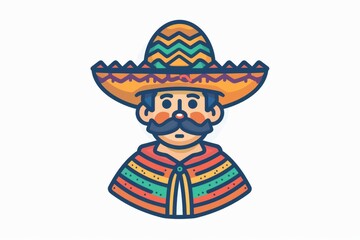 Cheerful cartoon character in traditional mexican sombrero and colorful poncho, representing cultural clothing - an illustration