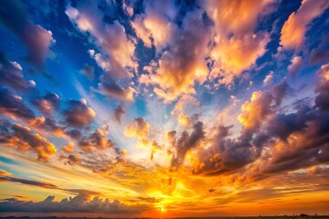 The image captures an awe-inspiring sunset, where the clouds are highlighted by brilliant orange and yellow hues