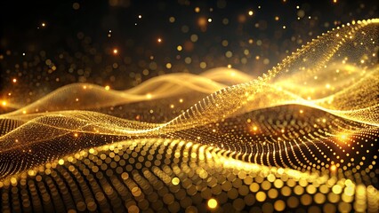 This digitally created image shows waves composed of golden particles, conveying opulence and fluid motion
