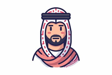 Fototapeta premium Stylized digital illustration of an arabian man wearing traditional attire including a keffiyeh and agal, in a modern vector art style