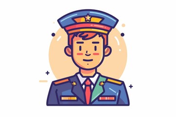 Colorful drawing of a friendly cartoon police officer with a smile, depicting authority and security in a playful, approachable manner