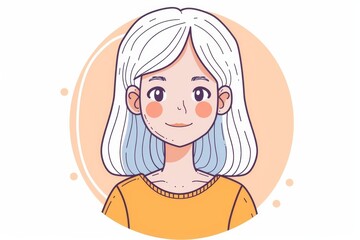 Lively vector illustration of a cheerful young woman with trendy white hair, sporting a casual yellow sweater, on a gentle backdrop