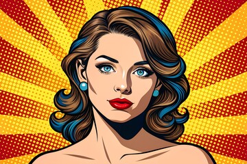 A captivating pop art style illustration of a woman with classic features