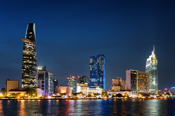 Modern city skyline at night