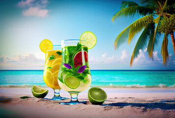 Tropical beach drinks with ocean view