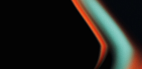 Abstract grainy background orange green color wave, black dark backdrop, noisy texture minimal banner poster header design